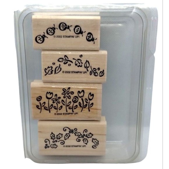 Stampin Up All Itty Bitty Borders 4 Piece Rubber Stamp Kit Mounted Floral Leaves - Picture 1 of 4